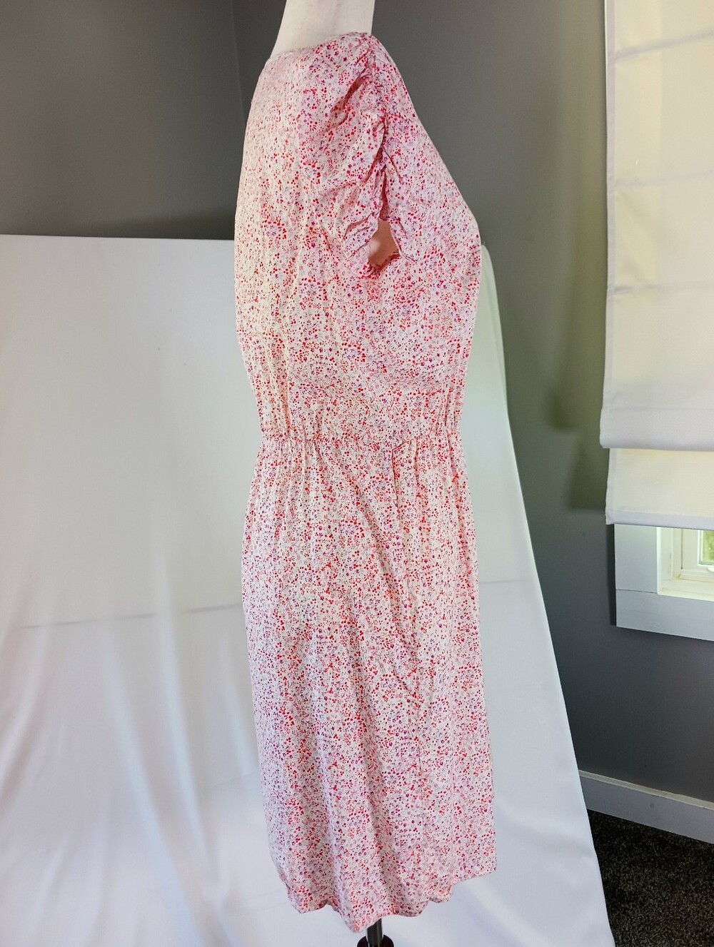BANANA REPUBLIC Pink Floral Sundress Cotton Puff Sleeve Print Cottagecore Size M - Picture 5 of 12